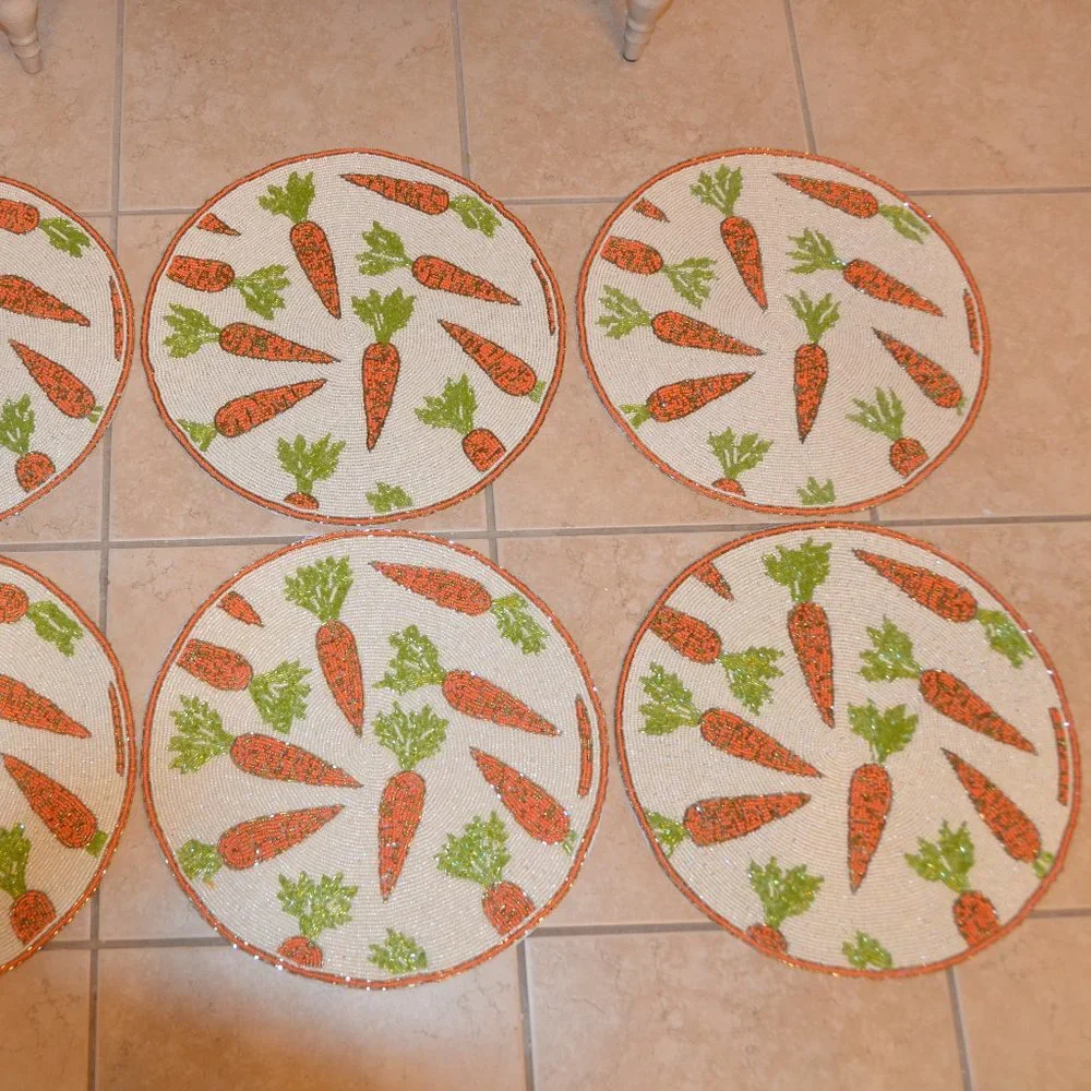 6 ISAAC MIZRAHI CARROT SPRING SUMMER EASTER CRYSTAL PLACEMAT CHARGER CENTERPIECE